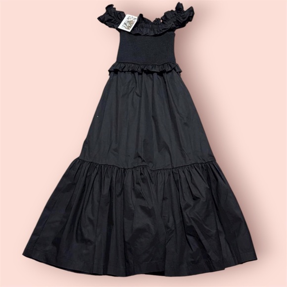 Caroline Constas Black Ruffled Smocked Maxi Dress size Large (NWT) - Picture 1 of 4